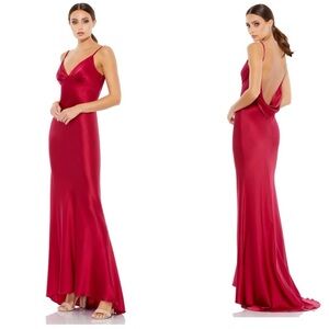 Mac Duggal NWT Sleeveless Satin Empire Waist Cowl Back Gown in Berry 55333 Sz 6